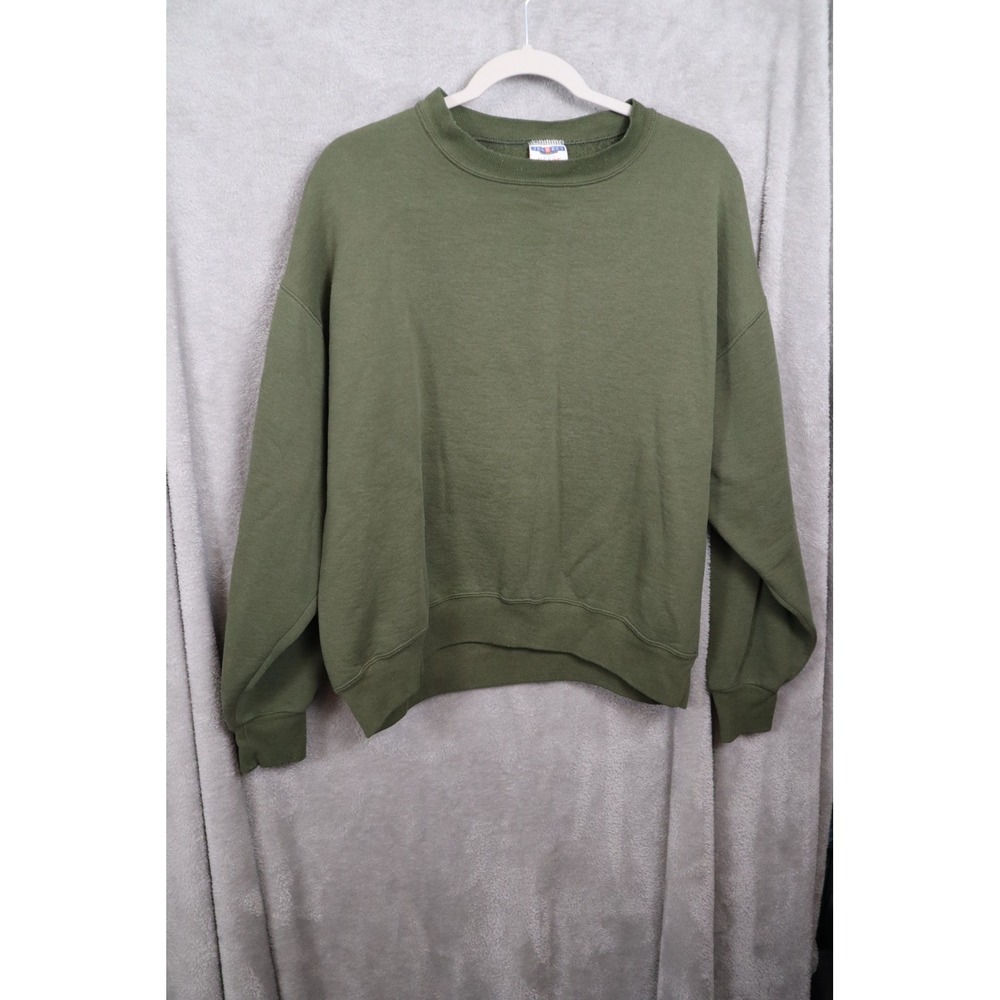 Vintage Jerzees Sport NuBlend Sweatshirt Olive Green Crewneck Made in USA Large